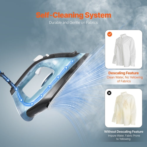 Steam Iron, 1600W Iron for Clothes, Aluminum Alloy + PTFE Soleplate,