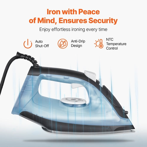 Steam Iron, 1600W Iron for Clothes, Aluminum Alloy + PTFE Soleplate,