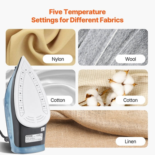 Steam Iron, 1600W Iron for Clothes, Aluminum Alloy + PTFE Soleplate,